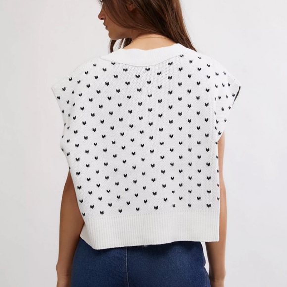 Free People Easy Street Vest Ivory Black Combo - Picture 2 of 9